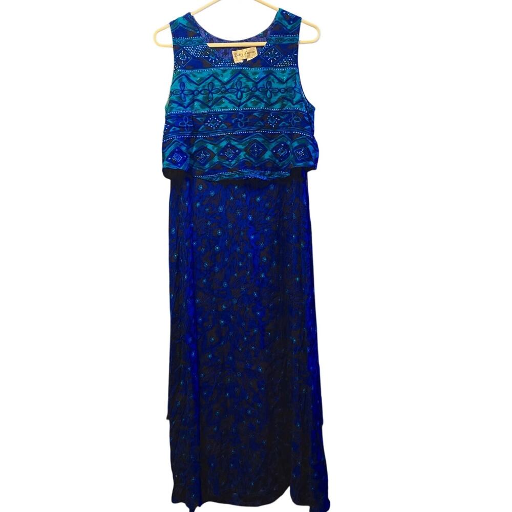 Vintage Betsy Lauren Tropical Print Maxi Dress size 12